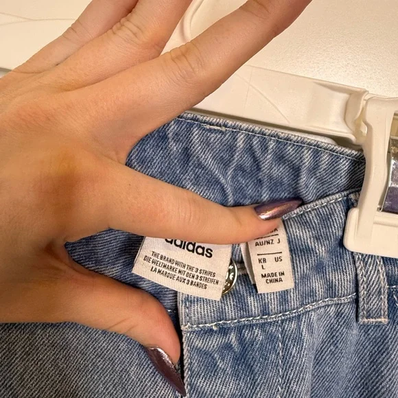 Adidas Originals Limited Denim Rhinestone Wide Leg Jeans - Picture 5 of 5